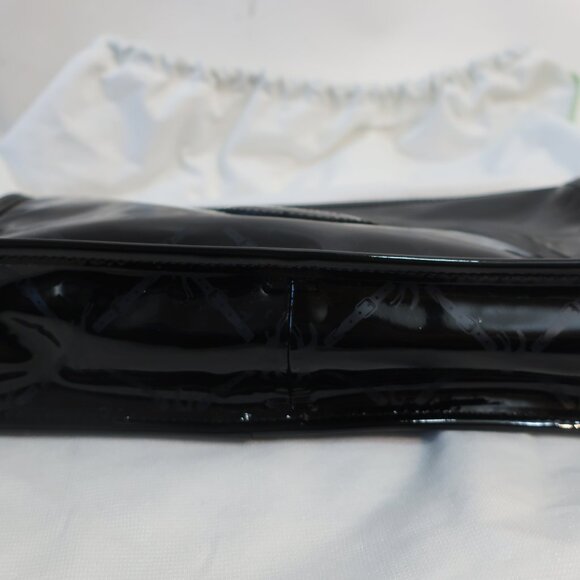 Womens Longchamp Black Patent Leather Monogram Logo Zip Clutch Handbag - Picture 7 of 13